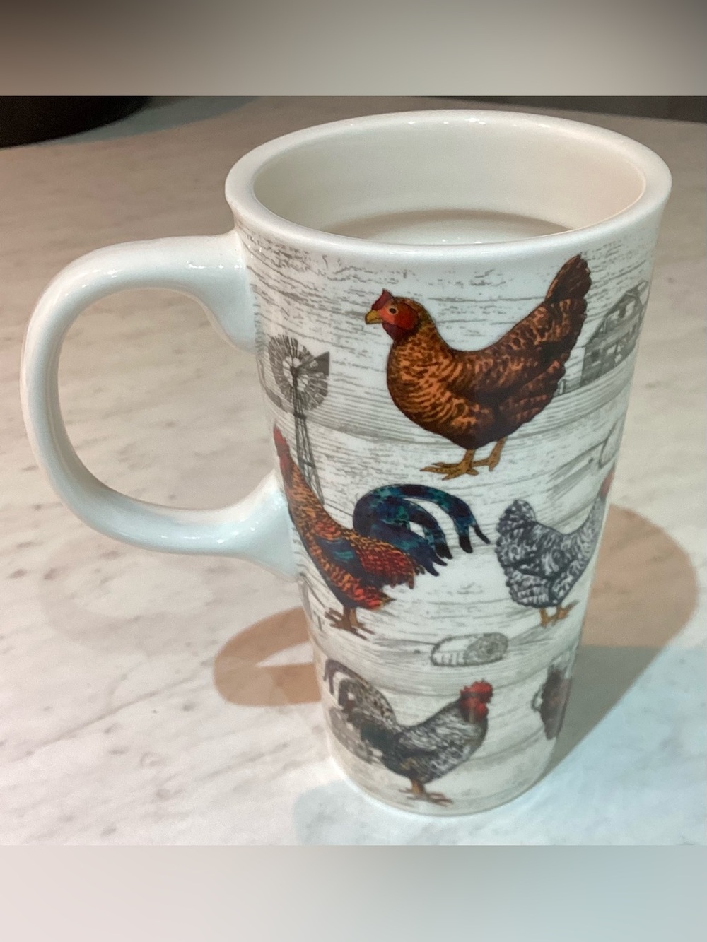222 Fifth Rustic Roosters Tall Ceramic Latte Coffee Mug Farmhouse Cup 6 Inch